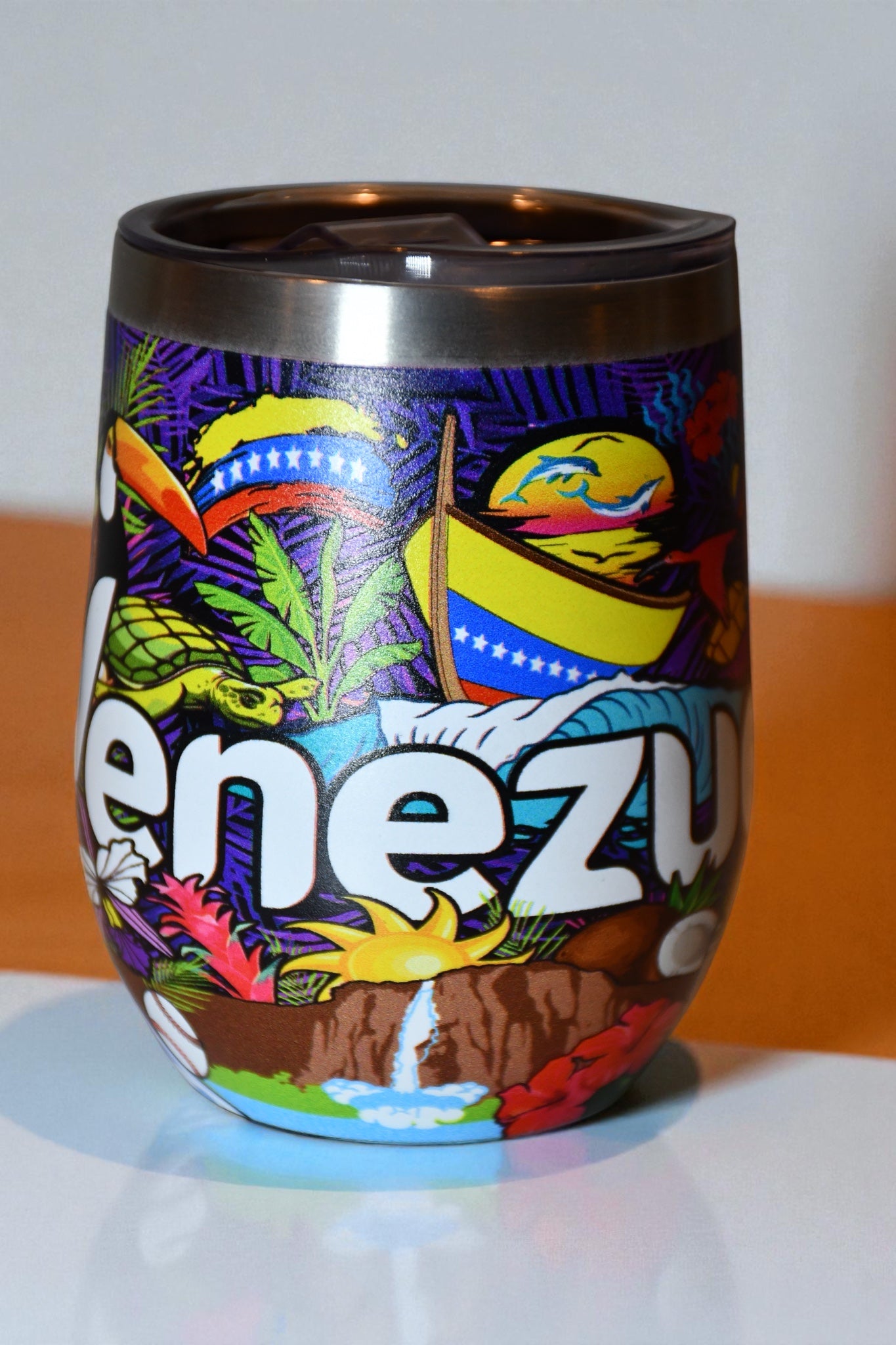 12oz Double-Wall Stainless Steel Mug/Tumbler – Venezuela-Inspired Design.