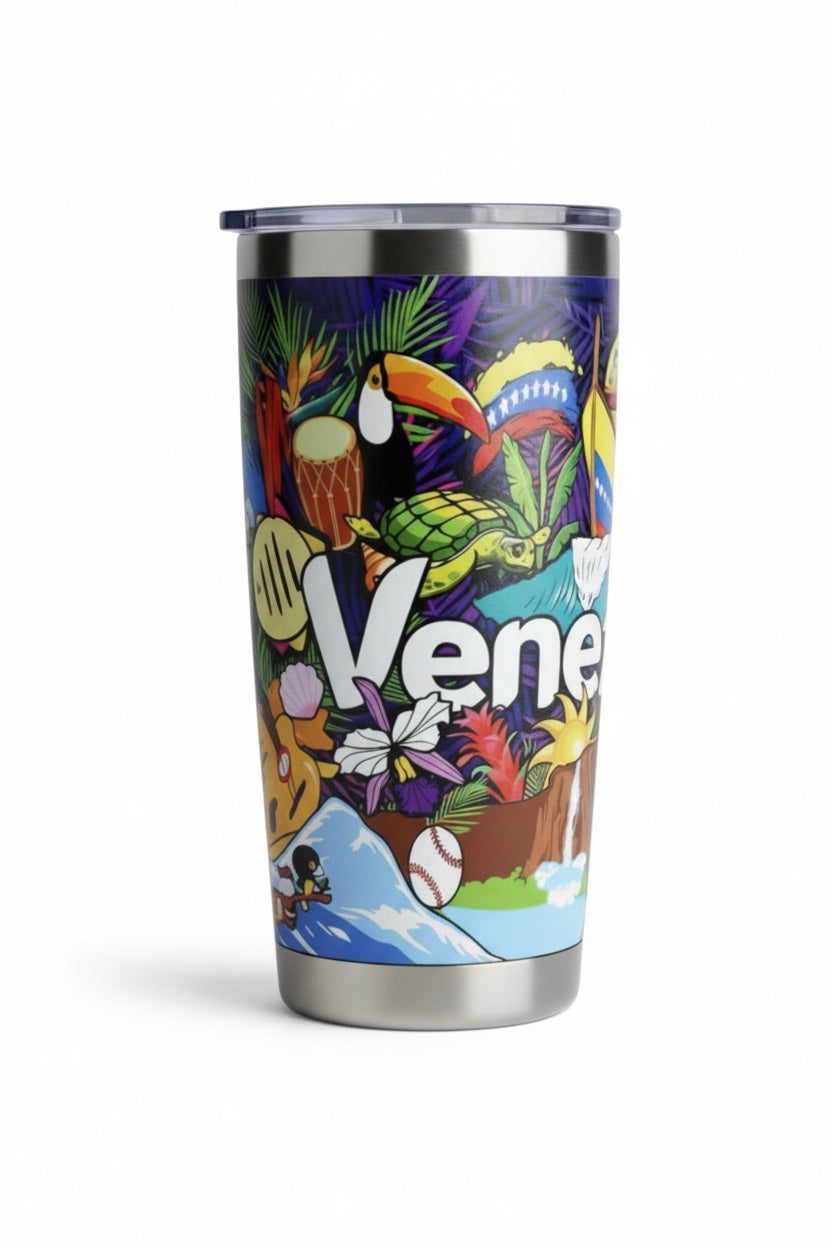 20oz Double-Wall Stainless Steel Tumbler – Venezuela-Inspired Design.